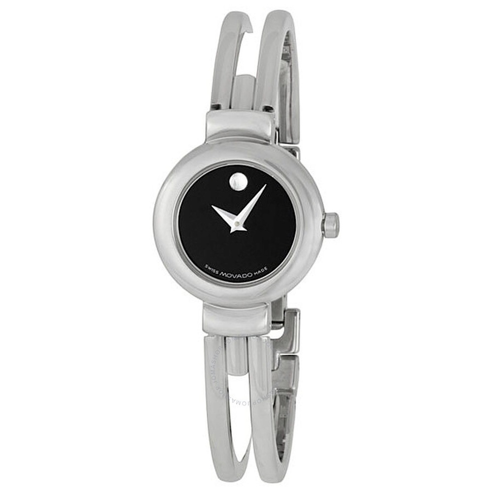 Authentic Movado Ladies Harmony Silver Black Face Wrist Watch